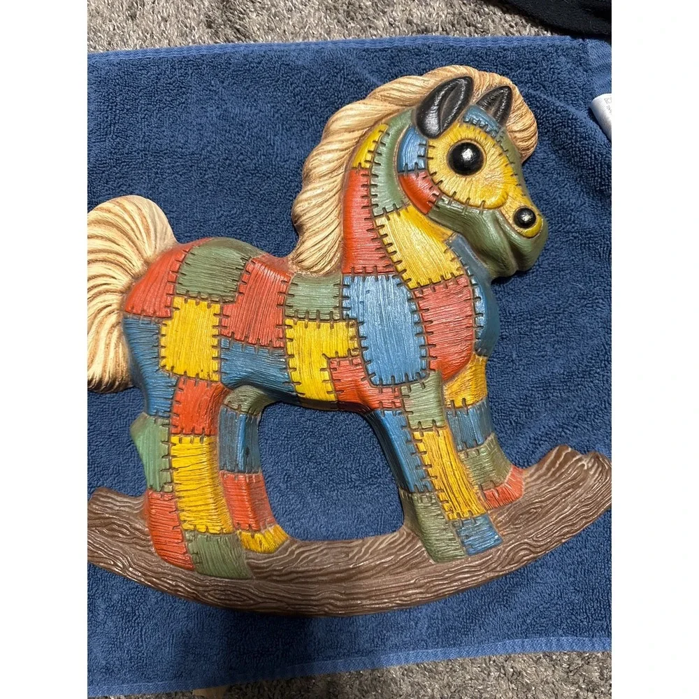 Vtg 1979 Foam‎ Craft Nursery Teddy Bear & Rocking Horse Wall Hangers Patchwork